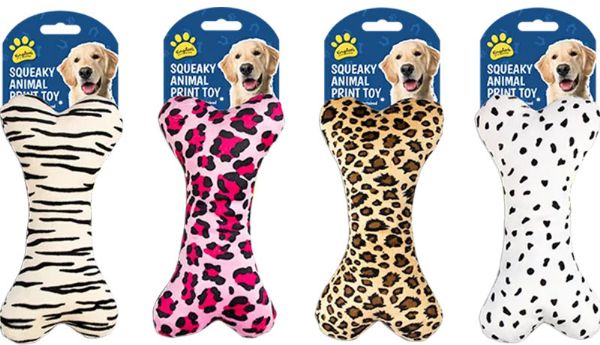 Kingdom Animal Print Squeaky Dog Bone, Assorted Picked At Random