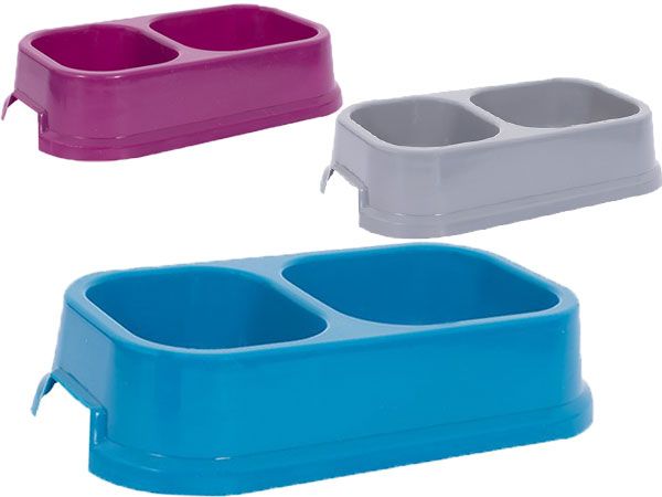 World Of Pets Plastic Double Pet Bowl, Assorted Picked At Random