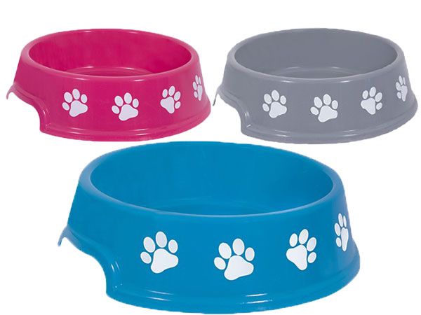 World Of Pets Round Plastic Pet Bowl With Paw Print , Assorted Colours