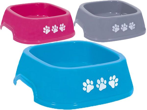 World Of Pets Square Plastic Pet Bowl With Paw Print , Assorted Colours