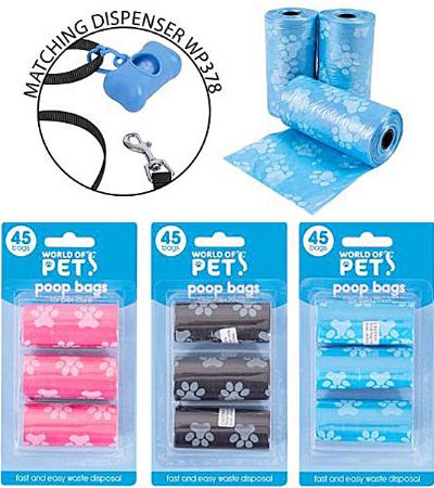 World Of Pets - 3 Roll Poop Bag Refills, Assorted Colours At Random